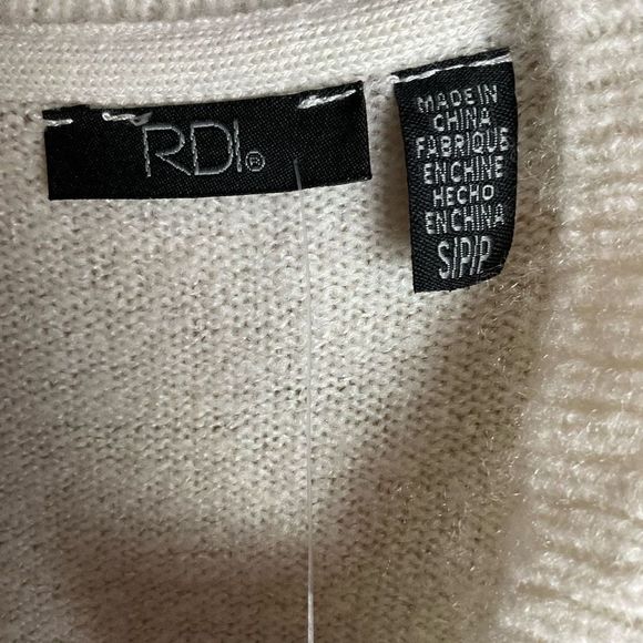 RDI Sweater Tunic V-Neck Cream Pearl Essence Side Slits Oversized Women Small - Picture 3 of 10